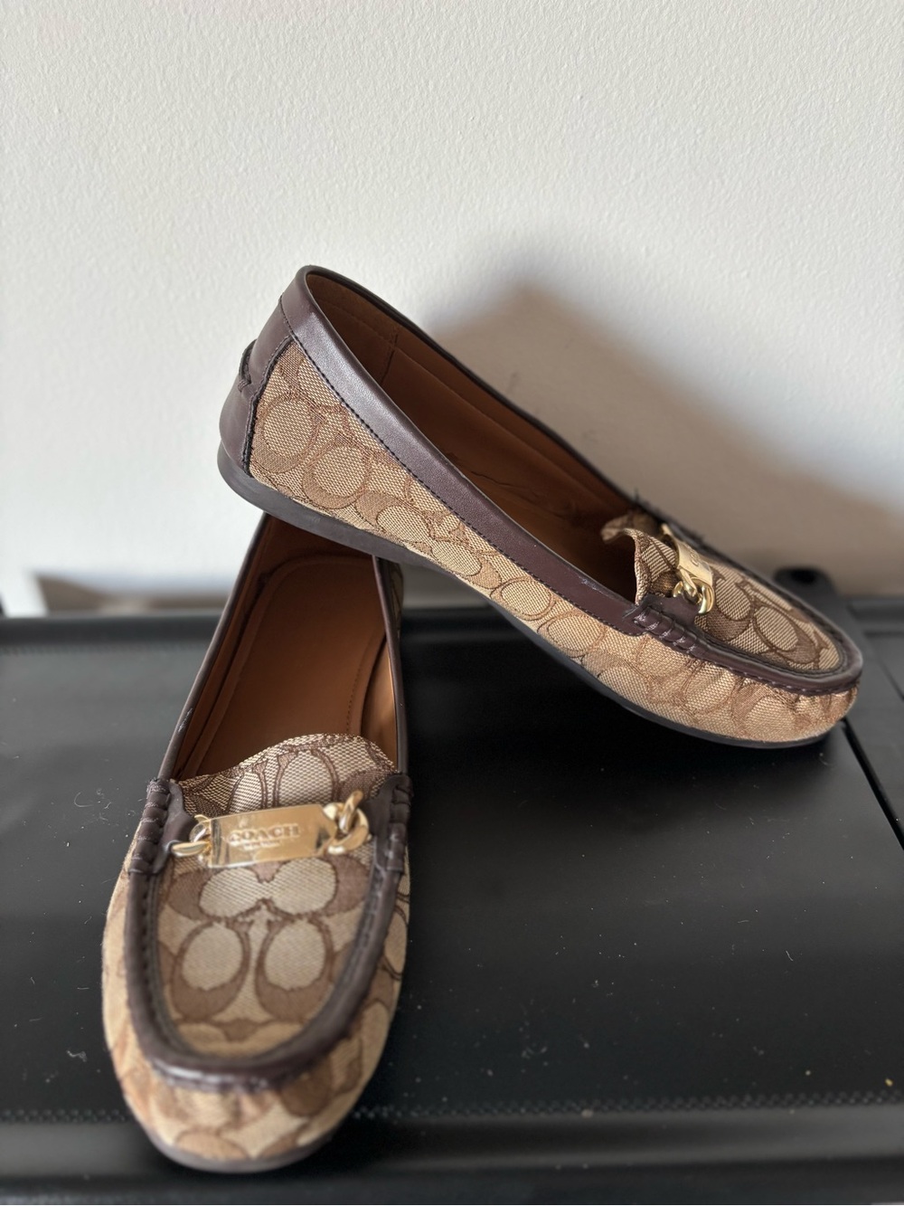 Coach Tan/Brown Signature Canvas Horsebit Loafers
